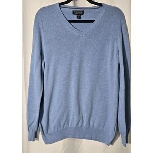 Jos. A. Bank Men's Sweater L Blue V-Neck Pima Cotton Pullover Tailored Fit